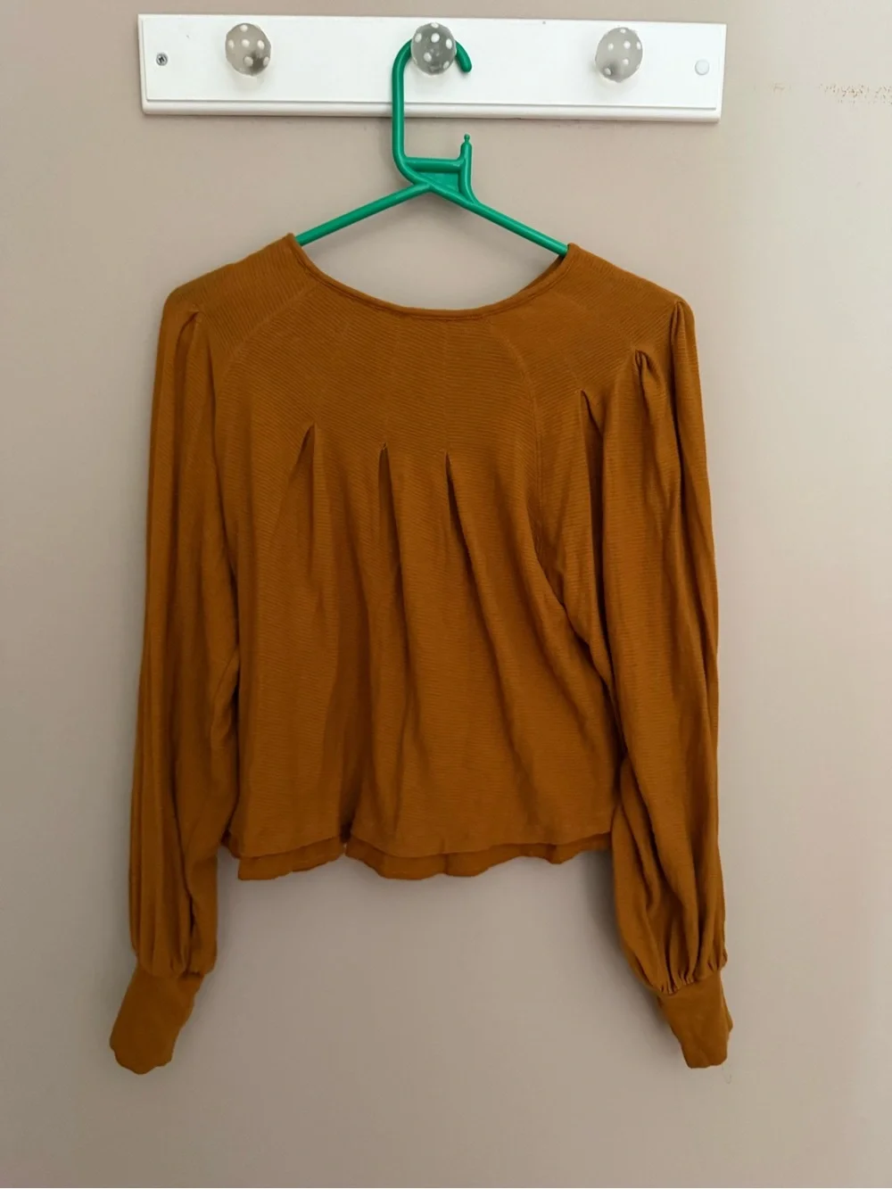 Free People Ribbed Long Sleeve Top in Mustard Brown